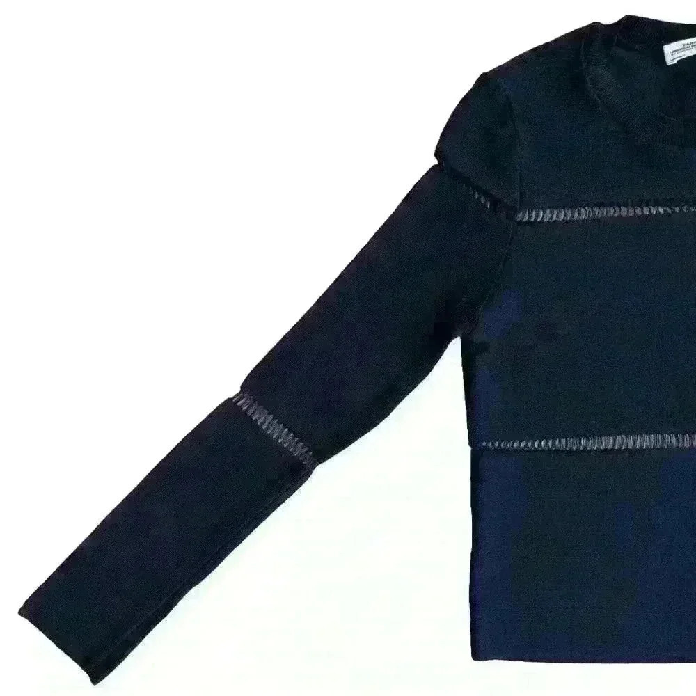 Zara Women’s Premium Denim Collection Knit Mesh Cut Out Sweater Black Size S - Picture 5 of 9